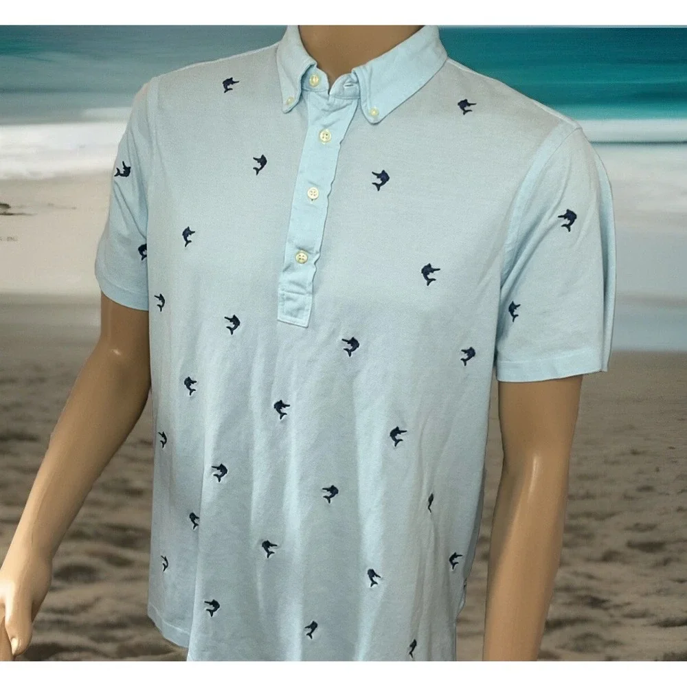 Polo‎ Ralph Lauren Shirt Knit Oxford Embroidered Marlin Fish Logo Short Sleeve L